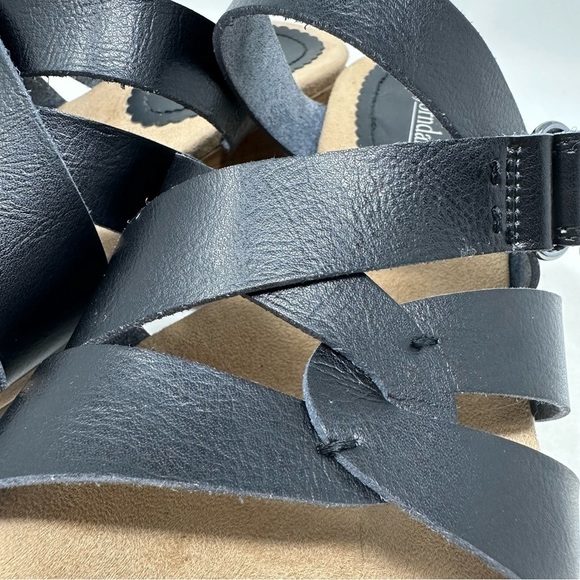 Bjorndal Shoes Womens 9.5 Sandals Black Straps Leather Cork Midsoles Wedge Heels - Picture 11 of 12